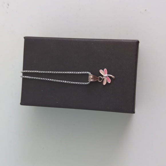 Petite Pink Dragonfly Necklace on 18" Sterling Chain - Picture 2 of 4